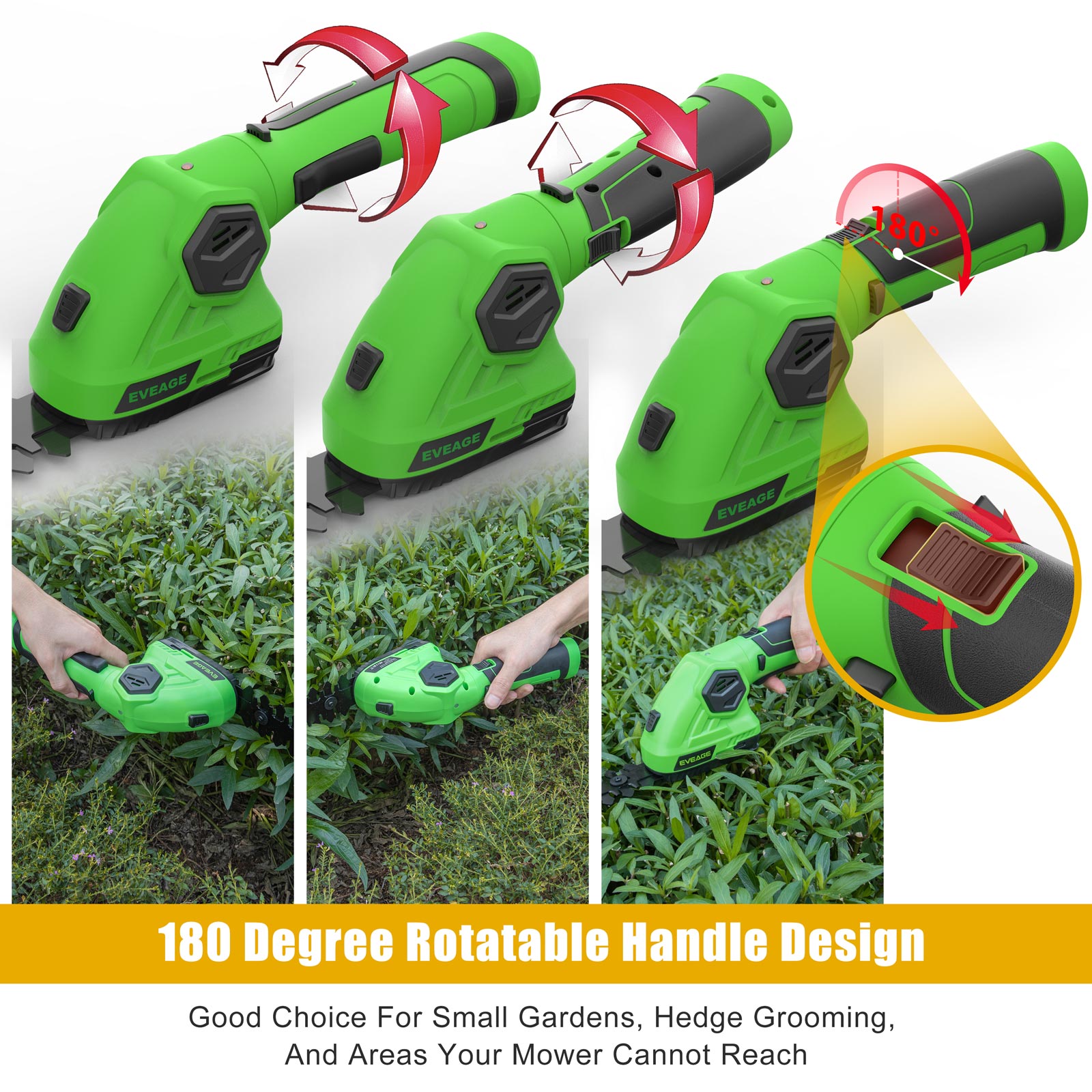 Cordless Grass Shears 2 in 1 Battery Powered Hedge Trimmer for Garden