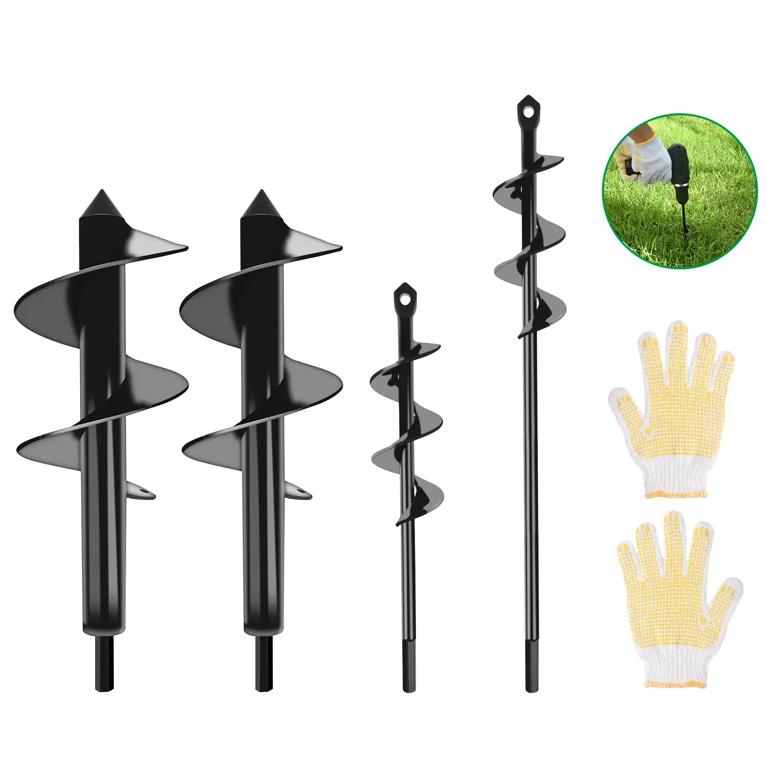 Garden Auger Drill Bit for Planting 4x24in Plant Flower Bulb Garden Auger Spiral Hole Drill Bit Earth Auger Post Umbrella Hole Digger for 3/8 Hex Drive Drill Earth Auger Bit Standing Work to Drill 