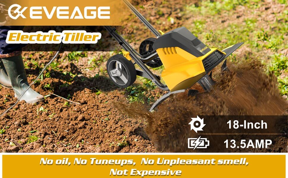 Garden Tiller Electric Cultivator Rototiller For Digging | EVEAGETOOL