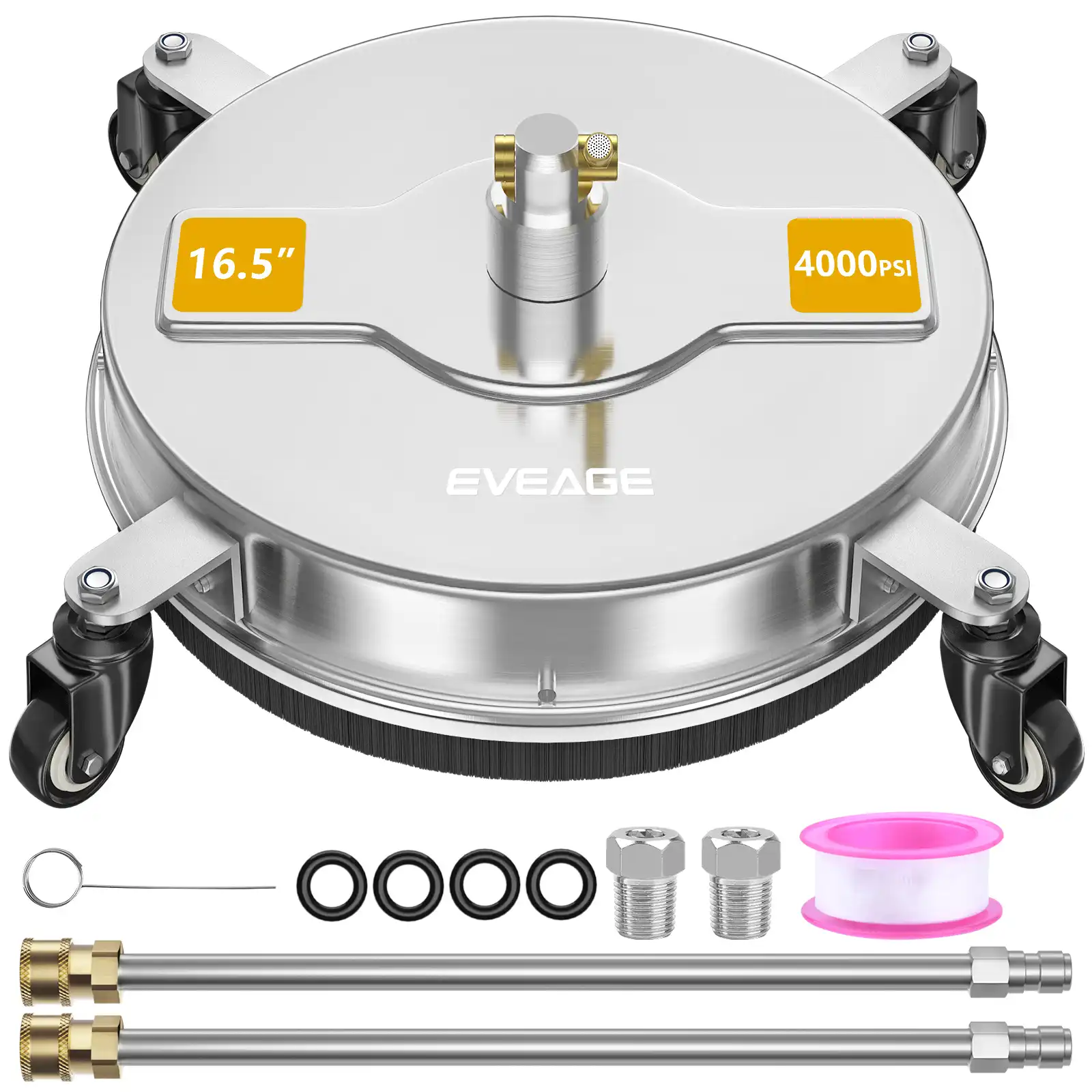 EVEAGE Classic Jazz 16.5” Pressure Washer Surface Cleaner with 4 Wheels Stainless Steel Housing Power Washer Surface Cleaner