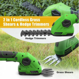 Cordless Grass Shears 2 in 1 Battery Powered Hedge Trimmer for Garden