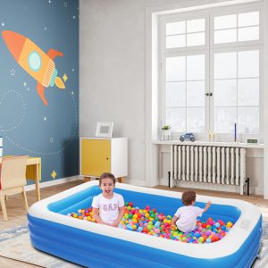 EVEAGE 120″ x 72″ x 22″ Inflatable Swimming Pool – Wall Thickness 0.3mm Blue Inflatable Kiddie Pools, Family Swimming Pool, Swim Center For Kids, Adults, Toddlers, Garden, Backyard, Wear-Resistant Thickened Swimming Pool Inflatable Swimming Pools