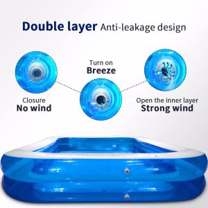 EVEAGE 120.08in*72.05in*19.69in Inflatable Swimming Pool Swimming Pools Above Ground For Kids, Adults, Garden, Backyard, Outdoor Swim Center Water Party Family Pool Light Blue