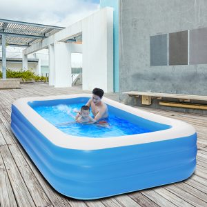 EVEAGE 120″ x 72″ x 22″ Inflatable Swimming Pool – Wall Thickness 0.3mm Blue Inflatable Kiddie Pools, Family Swimming Pool, Swim Center For Kids, Adults, Toddlers, Garden, Backyard, Wear-Resistant Thickened Swimming Pool Inflatable Swimming Pools