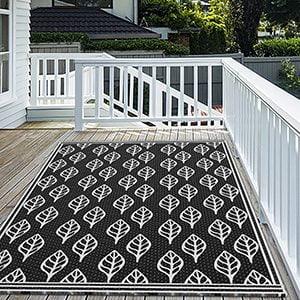 HEBE Outdoor Rug 4'x6'Waterproof Patio Mat Clearance Reversible Door Mats  Plastic Straw Camp RV Tent Carpet Floral Area Rug for