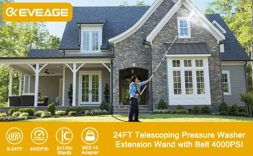 24FT telescoping Pressure Washer Extension Wand with Belt 4000PSI (2)