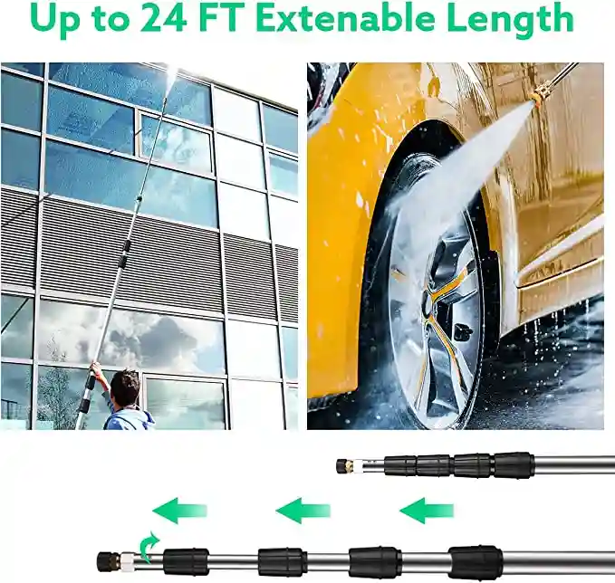 24FT Pressure Washer Extension Wand, Telescoping Pressure Washer Wand with Gutter Extension, Harness Belt and 5 Spray Nozzle Tips , M22-14mm Adapter, 4000 PSI