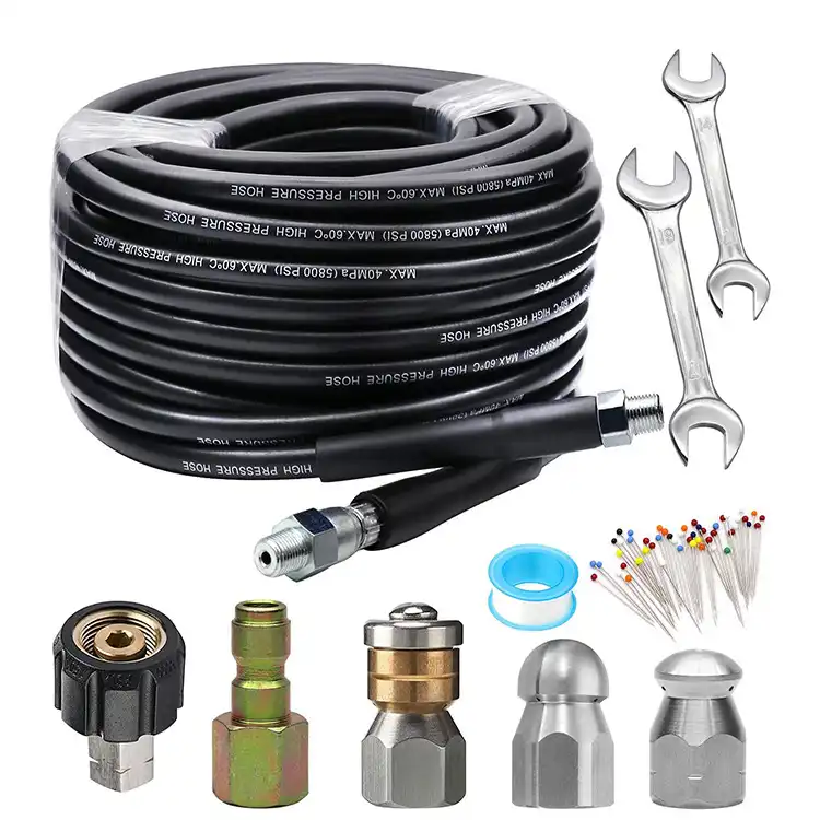 EVEAGE 100 FT Sewer Jetter Kit for Pressure Washer,Sewer Jetter Nozzles Kit,Drain Cleaning Hose for Pressure Washer,5800PSI Drain Cleaner Hose 1/4 Inch NPT