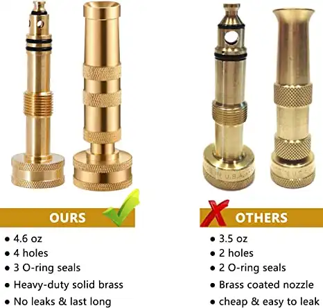 EVEAGE Garden Hose Nozzle, High Pressure Hose Sprayer 4″ Adjustable Twist Nozzle, Brass Water Hose Nozzle Heavy Duty Jet Nozzle with Shutoff Valve 3/4″ GHT Connector