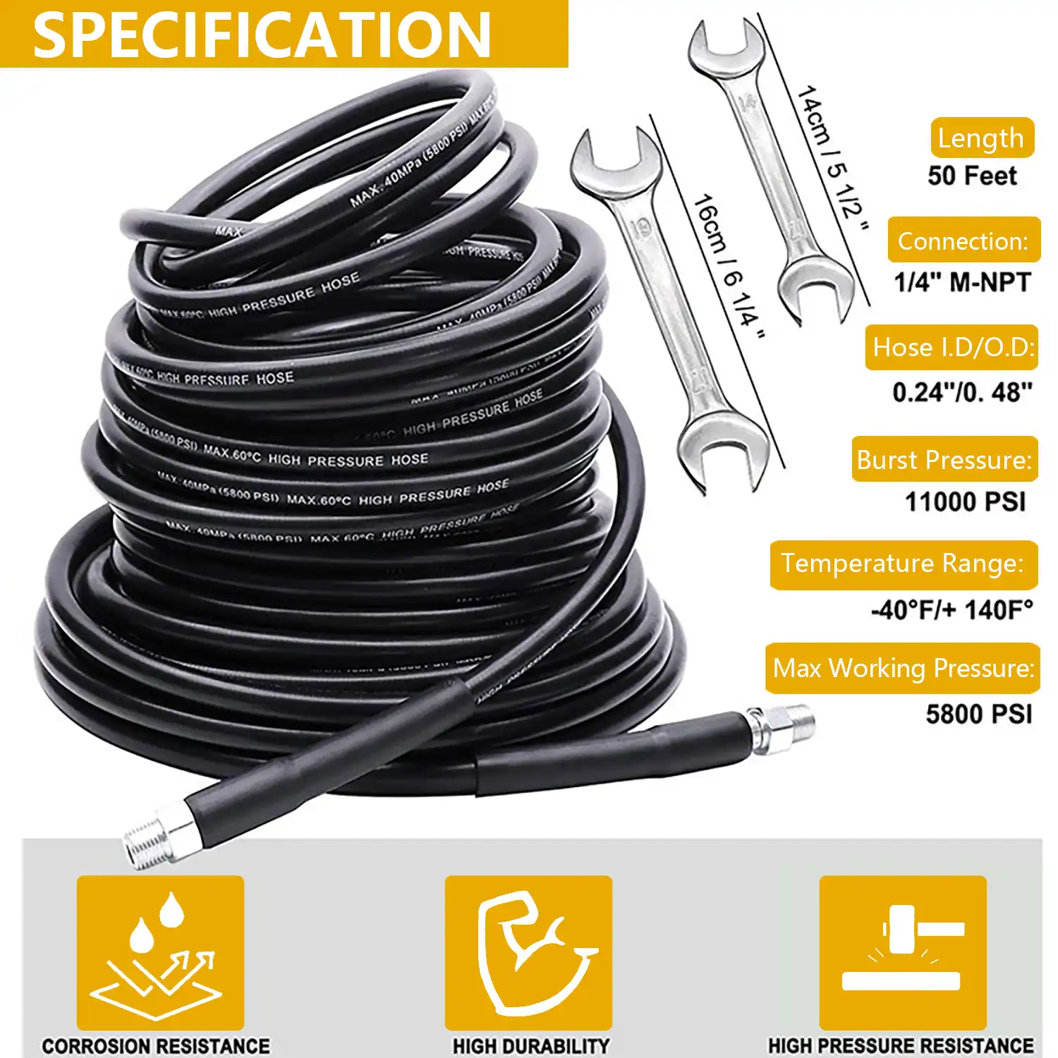 EVEAGE Magic Companion 100 FT Sewer Jetter Kit for Pressure Washer,Sewer Jetter Nozzles Kit,Drain Cleaning Hose for Pressure Washer,5800PSI Drain Cleaner Hose 1/4 Inch NPT