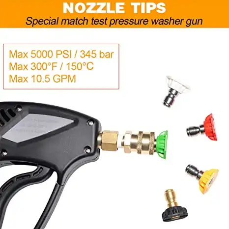 3000 PSI High Pressure Washer Gun For Car Wash Foam Spray Short Wand Nozzle  Tips