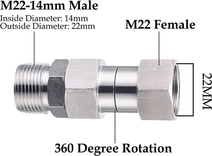 EVEAGE Pressure Washer Swivel, M22 14mm Swivel Joint, Stainless Steel, 5000 PSI