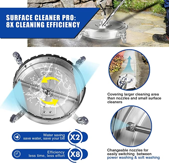EVEAGE Sunstreaker Pressure Washer Surface Cleaner 22”, 4500PSI Stainless Steel Surface Cleaner Attachment with Wheels