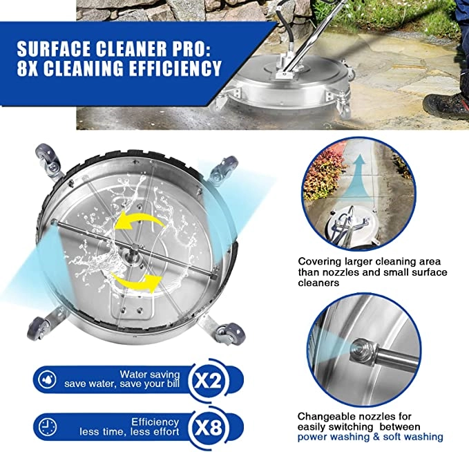 EVEAGE Sunstreaker Pressure Washer Surface Cleaner 22”, 4500PSI Stainless Steel Surface Cleaner Attachment with Wheels(time-limited promotion)
