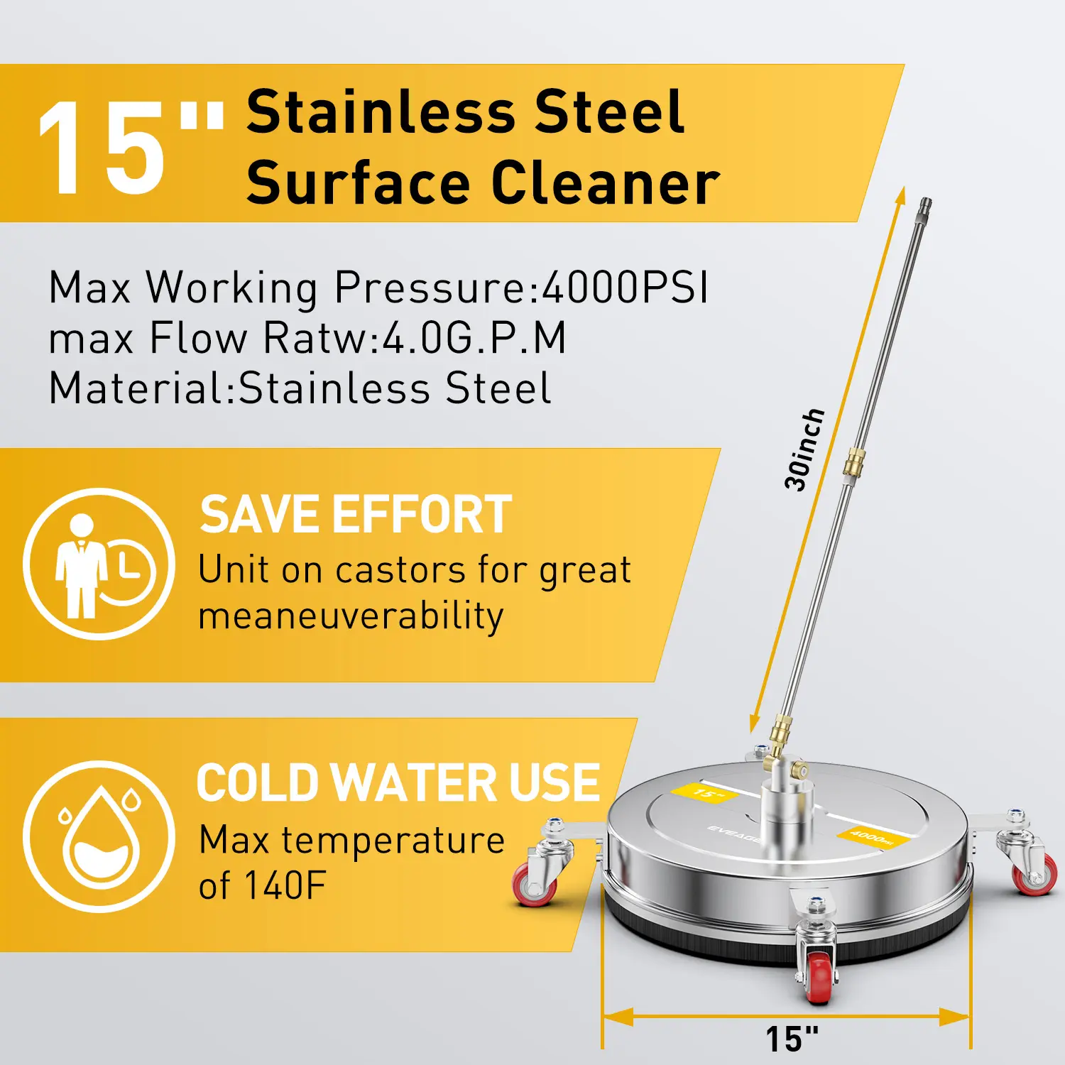 EVEAGE 15″ Pressure Washer Surface Cleaner