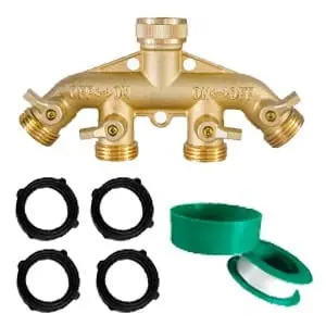 Eveage Brass Garden Hose Splitter (4 Way)Solid Brass Hose Connector 3/4″, Hose Spigot Adapter 4 Valves with 4 Extra Rubber Washers