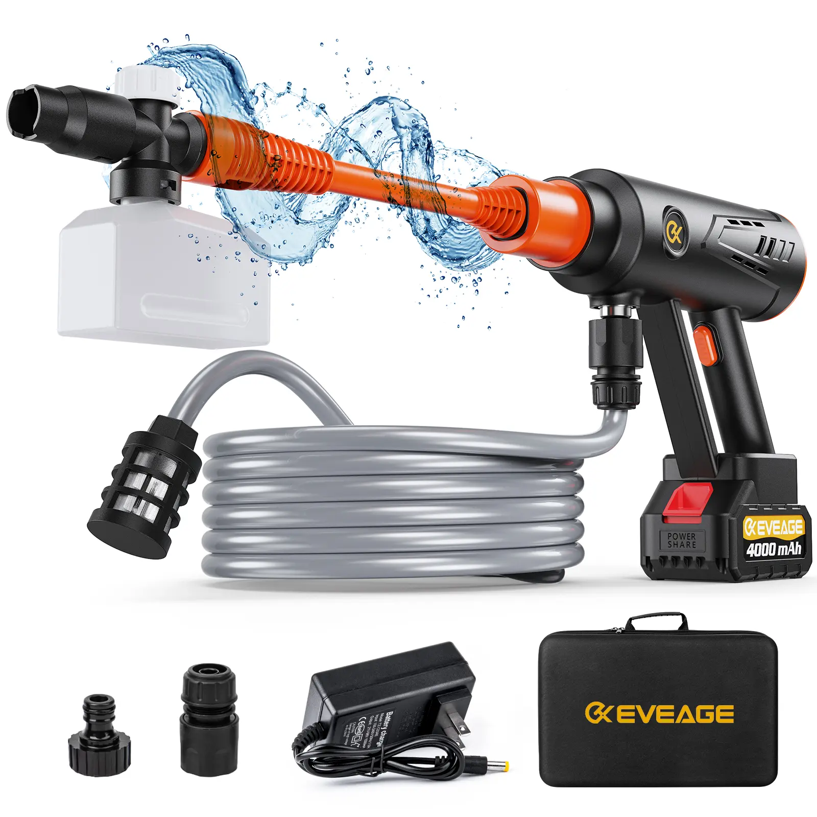 EVEAGE Cordless Power Washer, 1000PSI Cordless Pressure Washer with Rechargeable Battery