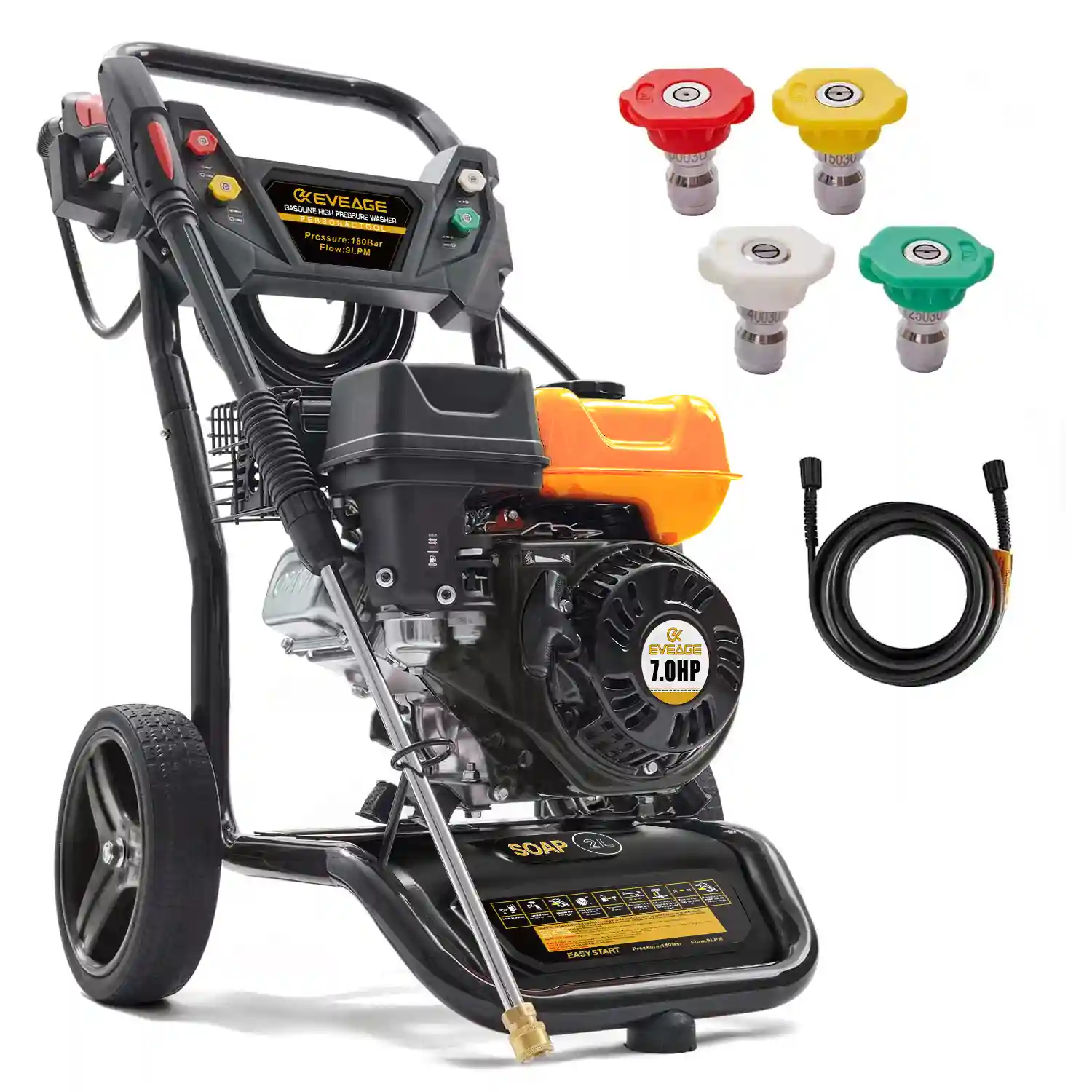 EVEAGE 3200PSI Gas Pressure Washer 6.5HP 2.4GPM with Hose, Wand, and Spray Nozzles