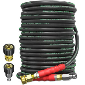 EVEAGE Pressure Washer Hose 100 ft 3/8 Inch for Cold and Hot Water 248°F End 3/8” Quick Connect, 4800psi Kink Resistant Industrial Grade Steel Wire Braided, 2pcs M22-14mm Swivel to 3/8” Adapter Kit