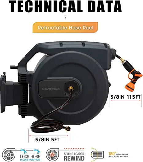 5/8 in. Dia x 100 ft. Heavy-Duty Retractable Garden Hose with Automatic Hose Reel Wall Mount and 9-Spray Modes Nozzle