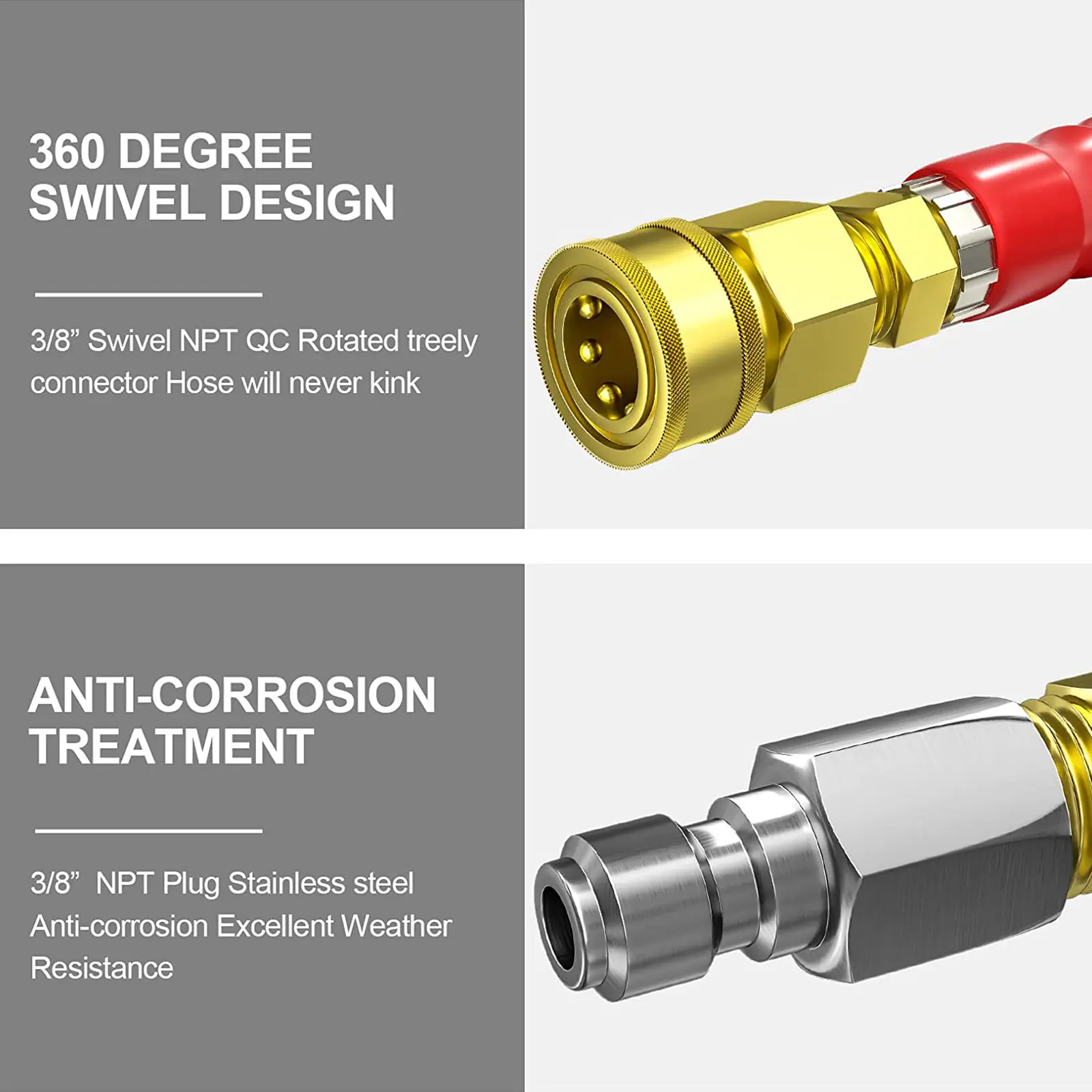 EVEAGE Pressure Washer Hose 100 ft 3/8 Inch for Cold and Hot Water 248°F End 3/8” Quick Connect, 4800psi Kink Resistant Industrial Grade Steel Wire Braided, 2pcs M22-14mm Swivel to 3/8” Adapter Kit