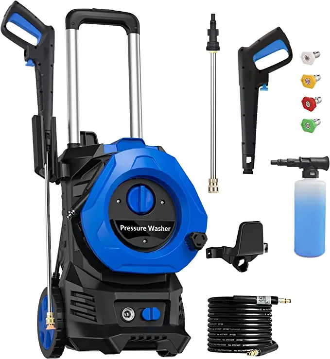 EVEAGE Electric Pressure Washer 3500Psi Max Pressure 2.5GPM Power Washer with 25 Ft Hose，4 Quick Connect Nozzles, Soap Tank Car Wash Machine/Car/Driveway/Patio/Pool Clean, Blue