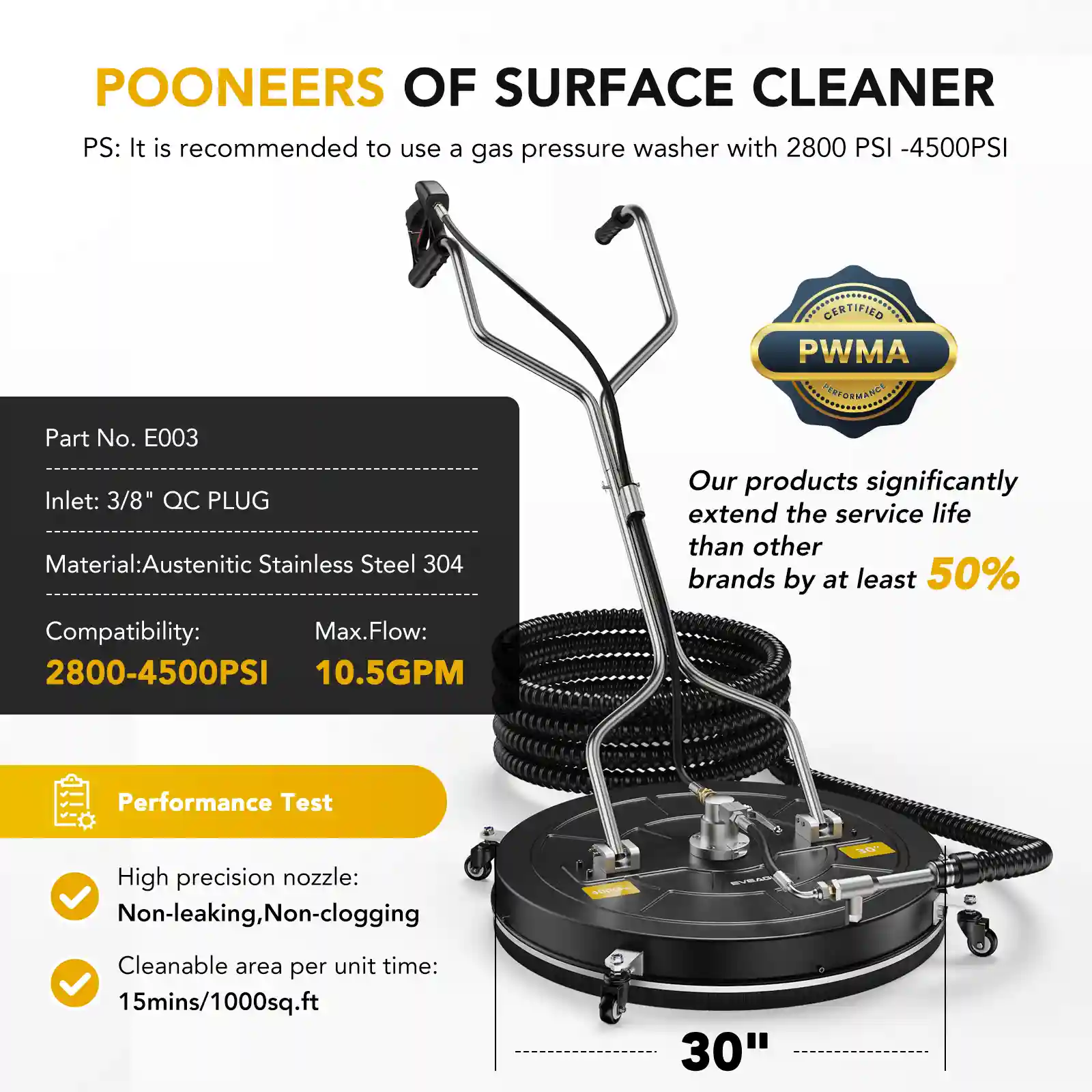 EVEAGE 30 inch Water Recovery best commercial pressure washer surface cleaner black