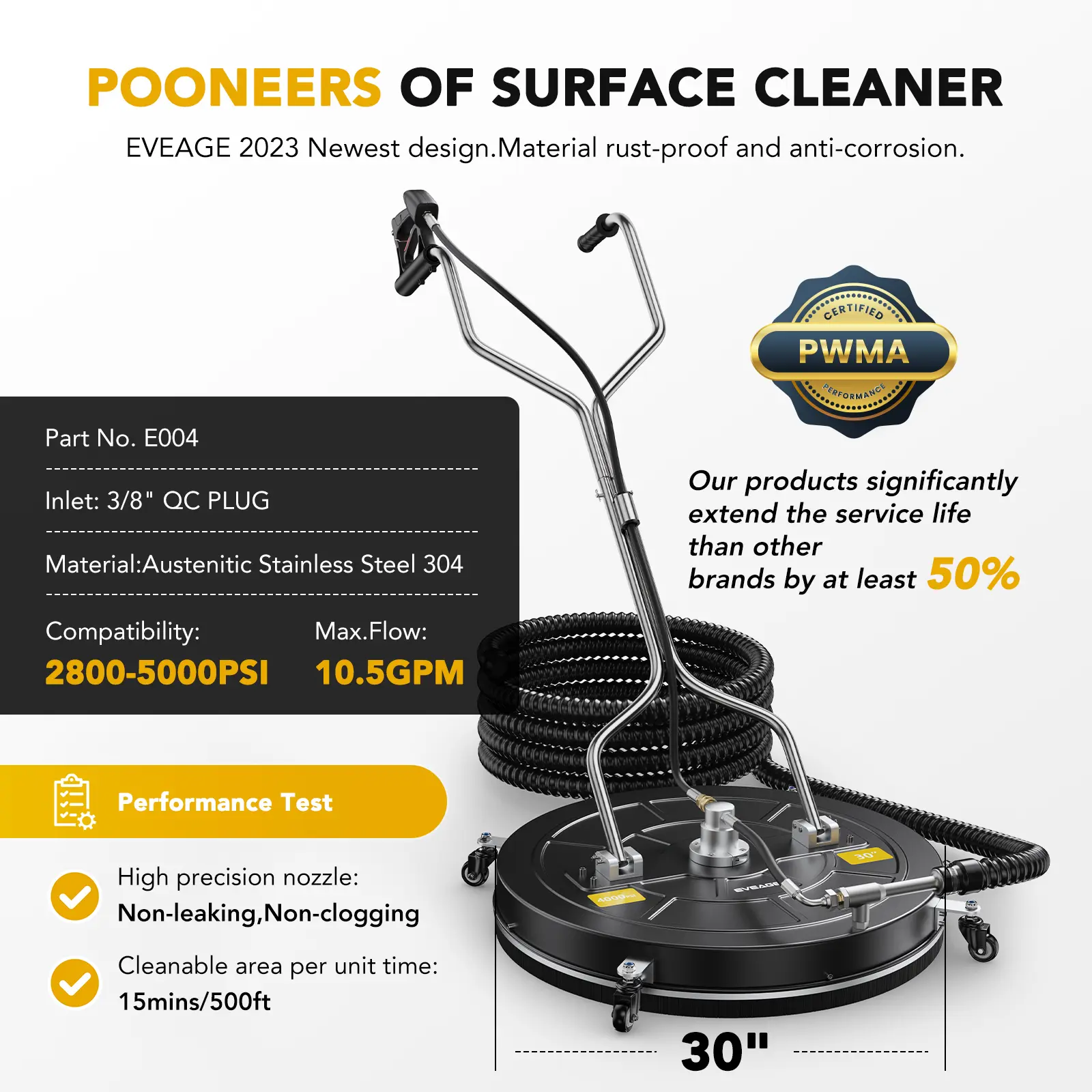 EVEAGE 30 inch Water Recovery best commercial pressure washer surface cleaner black