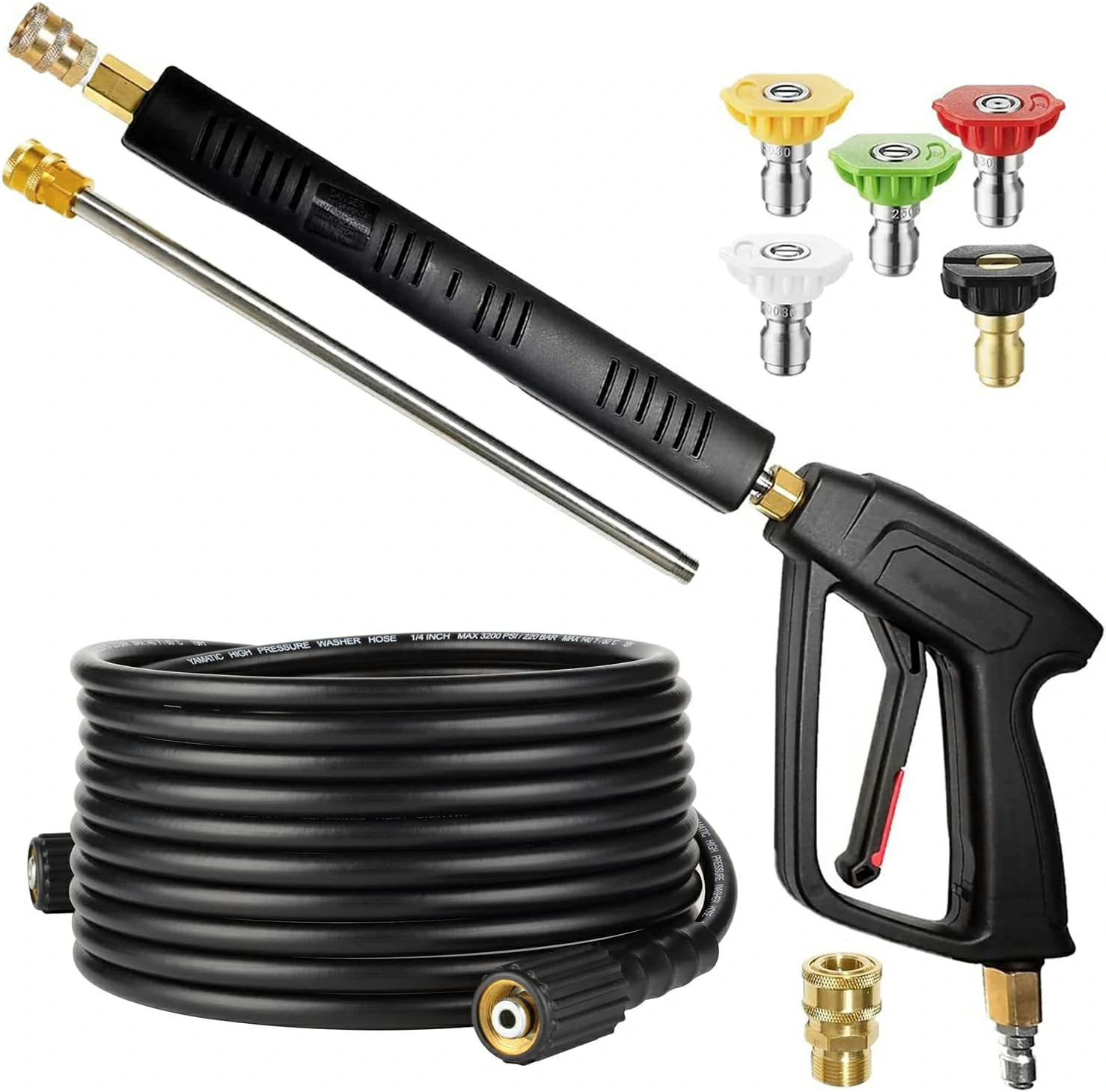 EVEAGE Brass Pressure Washer Gun and Hose Kit, 25 FT Power Washer Hose and Extension Wand