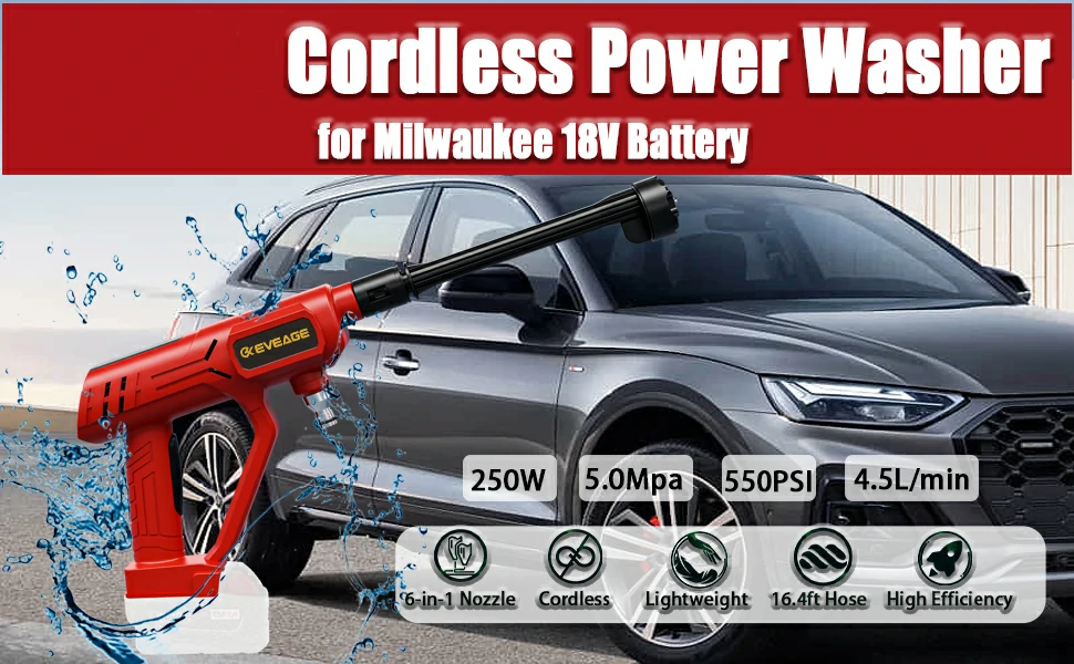 EVEAGE Cordless Power Washer for Milwaukee 18V Battery - EVEAGE
