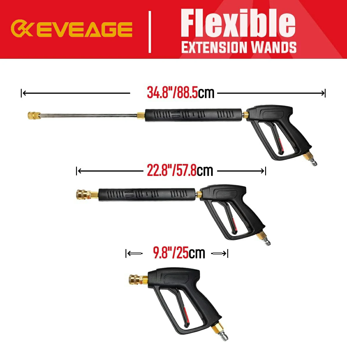 EVEAGE Brass Pressure Washer Gun and Hose Kit, 25 FT Power Washer Hose and Extension Wand
