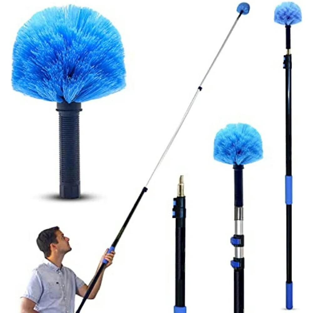 EVEAGE 5-to-12 Foot Cobweb Duster with Extension Pole Combo (20 Ft Reach, Medium-Stiff Bristles)