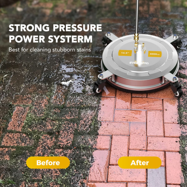 EVEAGEPRO 14.5" Pressure Washer Surface Cleaner E006, Upgraded Stainless Steel Pressure Washer Accessories 4 Weels & 1/4" Quick Connector, 4,000 PSI Power Washer - Image 3
