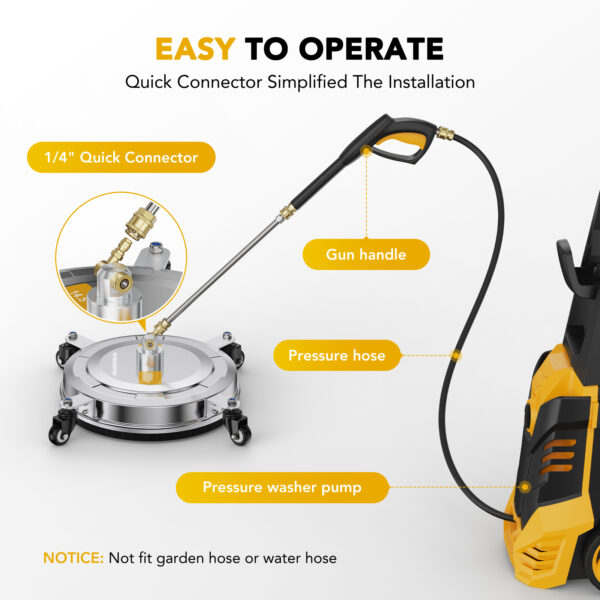 EVEAGEPRO 14.5" Pressure Washer Surface Cleaner E006, Upgraded Stainless Steel Pressure Washer Accessories 4 Weels & 1/4" Quick Connector, 4,000 PSI Power Washer - Image 4